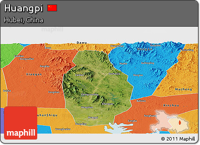 Satellite Panoramic Map of Huangpi, political outside