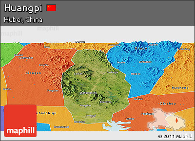 Satellite Panoramic Map of Huangpi, political outside
