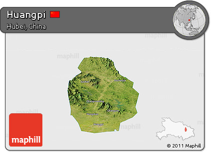 Satellite Panoramic Map of Huangpi, single color outside