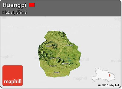 Satellite Panoramic Map of Huangpi, single color outside