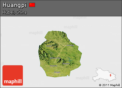 Satellite Panoramic Map of Huangpi, single color outside