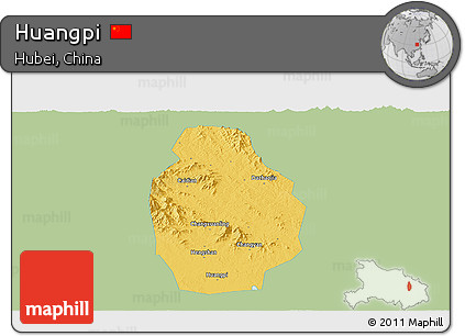 Savanna Style Panoramic Map of Huangpi, single color outside