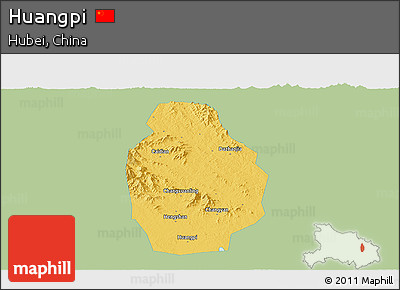 Savanna Style Panoramic Map of Huangpi, single color outside