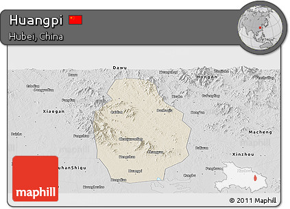 Shaded Relief Panoramic Map of Huangpi, desaturated