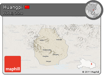 Shaded Relief Panoramic Map of Huangpi, lighten