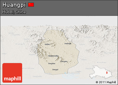Shaded Relief Panoramic Map of Huangpi, lighten