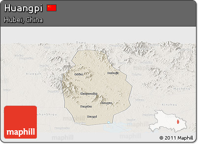 Shaded Relief Panoramic Map of Huangpi, lighten