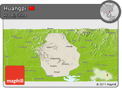 Shaded Relief Panoramic Map of Huangpi, physical outside