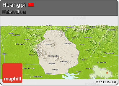 Shaded Relief Panoramic Map of Huangpi, physical outside