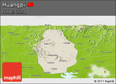Shaded Relief Panoramic Map of Huangpi, physical outside
