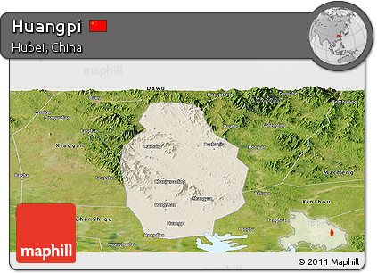 Shaded Relief Panoramic Map of Huangpi, satellite outside