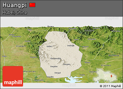 Shaded Relief Panoramic Map of Huangpi, satellite outside