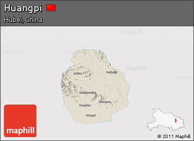 Shaded Relief Panoramic Map of Huangpi, single color outside