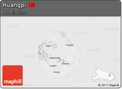 Silver Style Panoramic Map of Huangpi, single color outside