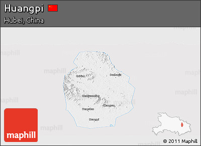 Silver Style Panoramic Map of Huangpi, single color outside