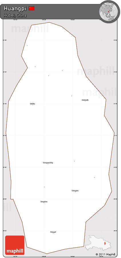 Classic Style Simple Map of Huangpi, cropped outside