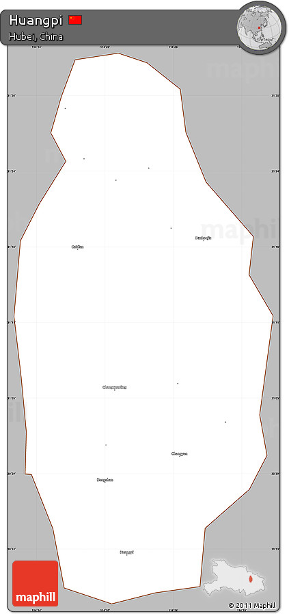Gray Simple Map of Huangpi, cropped outside