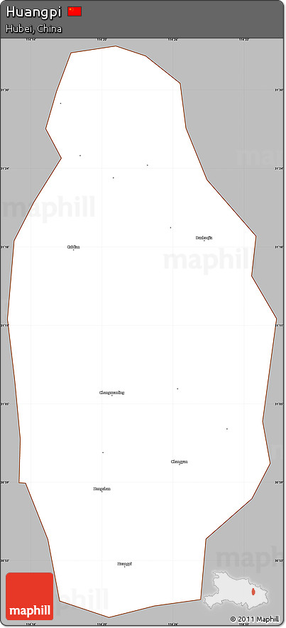 Gray Simple Map of Huangpi, cropped outside