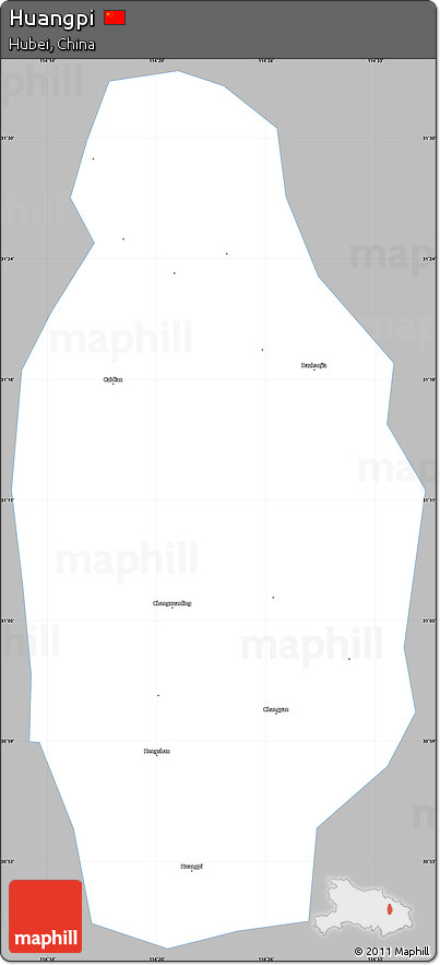 Gray Simple Map of Huangpi, single color outside