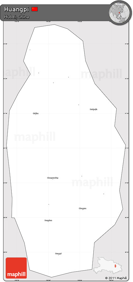 Silver Style Simple Map of Huangpi, cropped outside