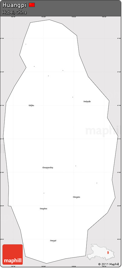 Silver Style Simple Map of Huangpi, cropped outside
