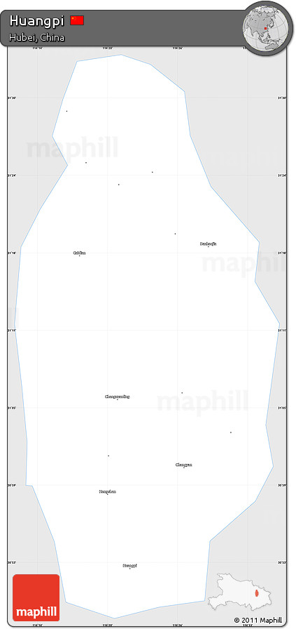 Silver Style Simple Map of Huangpi, single color outside