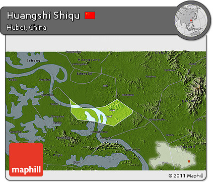 Physical 3D Map of Huangshi Shiqu, darken