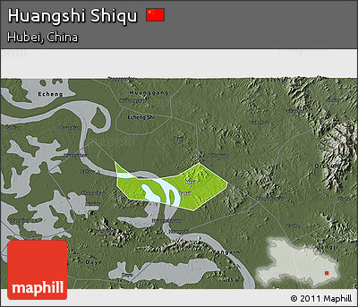 Physical 3D Map of Huangshi Shiqu, darken, semi-desaturated