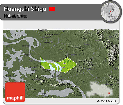 Physical 3D Map of Huangshi Shiqu, darken, semi-desaturated