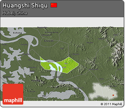 Physical 3D Map of Huangshi Shiqu, darken, semi-desaturated