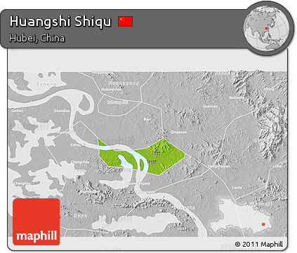 Physical 3D Map of Huangshi Shiqu, lighten, desaturated