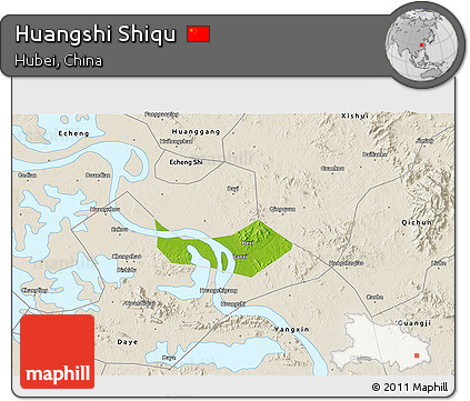 Physical 3D Map of Huangshi Shiqu, shaded relief outside