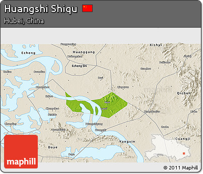 Physical 3D Map of Huangshi Shiqu, shaded relief outside