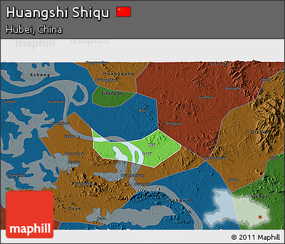 Political 3D Map of Huangshi Shiqu, darken