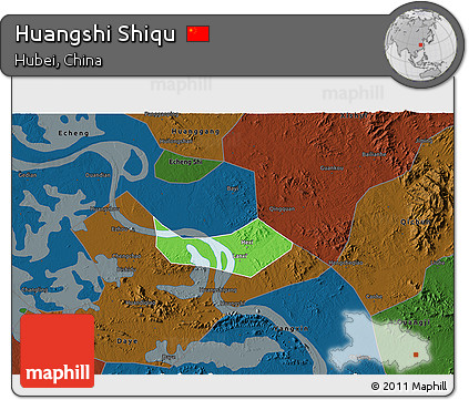 Political 3D Map of Huangshi Shiqu, darken