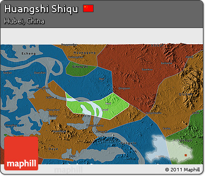 Political 3D Map of Huangshi Shiqu, darken