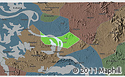 Political 3D Map of Huangshi Shiqu, darken, semi-desaturated