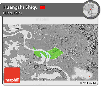 Political 3D Map of Huangshi Shiqu, desaturated