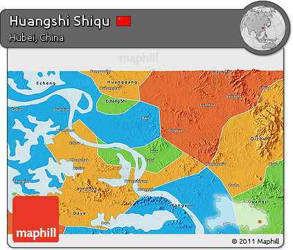 Political 3D Map of Huangshi Shiqu
