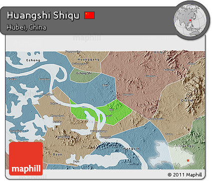 Political 3D Map of Huangshi Shiqu, semi-desaturated