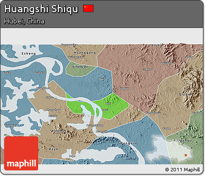 Political 3D Map of Huangshi Shiqu, semi-desaturated