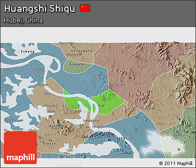 Political 3D Map of Huangshi Shiqu, semi-desaturated