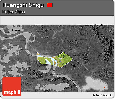 Satellite 3D Map of Huangshi Shiqu, darken, desaturated