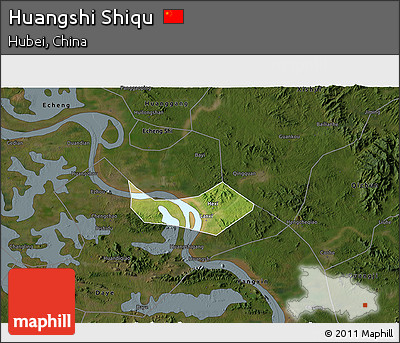 Satellite 3D Map of Huangshi Shiqu, darken
