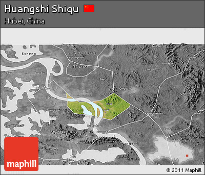 Satellite 3D Map of Huangshi Shiqu, desaturated