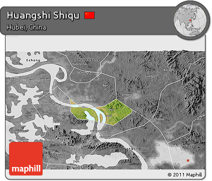 Satellite 3D Map of Huangshi Shiqu, desaturated