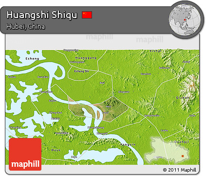 Satellite 3D Map of Huangshi Shiqu, physical outside