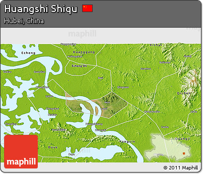 Satellite 3D Map of Huangshi Shiqu, physical outside