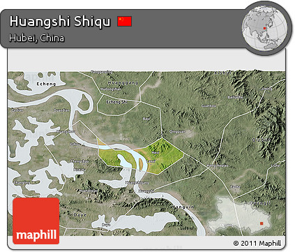 Satellite 3D Map of Huangshi Shiqu, semi-desaturated