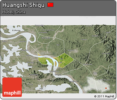 Satellite 3D Map of Huangshi Shiqu, semi-desaturated